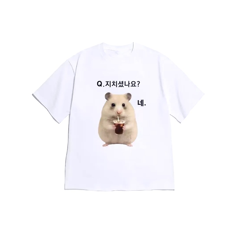 Korean Men Lifestyle - Kaos Oblong Motif Hamster Berbulu Slogan